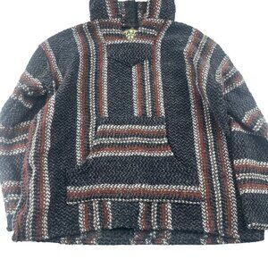 Baja Joe Striped Mexican Hoodie Pullover Jacket Size Large